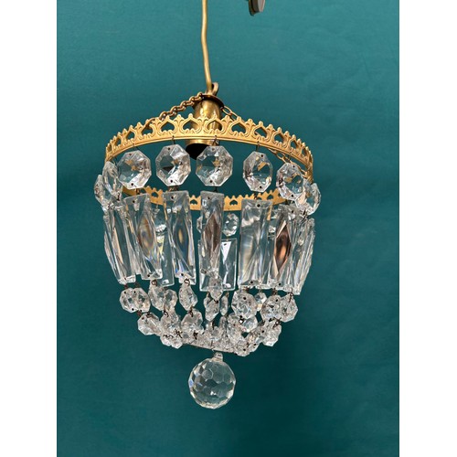 309 - 1930's style crystal light fitting with large square faceted lustres - all complete - drop from ceil... 