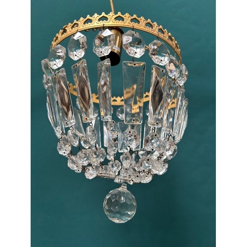 309 - 1930's style crystal light fitting with large square faceted lustres - all complete - drop from ceil... 