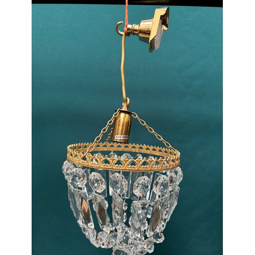 309 - 1930's style crystal light fitting with large square faceted lustres - all complete - drop from ceil... 