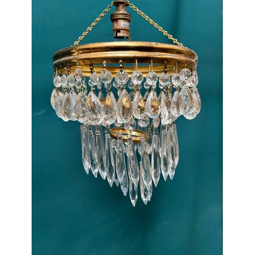 318 - A vintage 3 tier crystal waterfall chandelier light fitting with  pear shape and elongated lustre dr... 