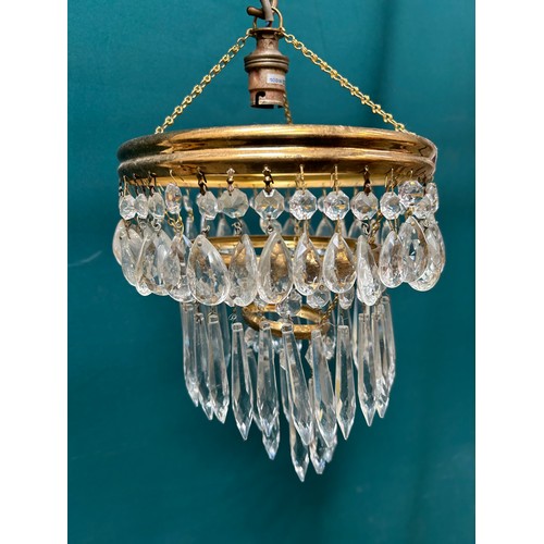 318 - A vintage 3 tier crystal waterfall chandelier light fitting with  pear shape and elongated lustre dr... 