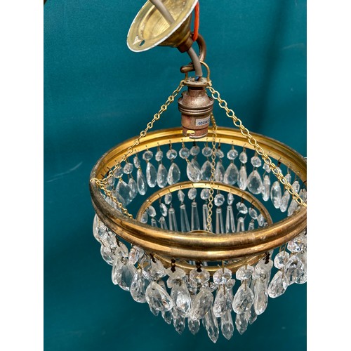 318 - A vintage 3 tier crystal waterfall chandelier light fitting with  pear shape and elongated lustre dr... 