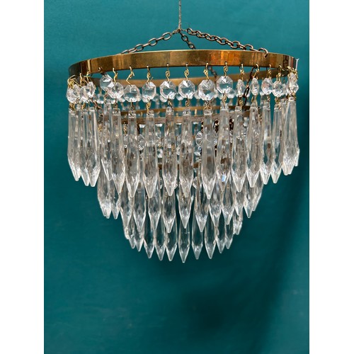 307 - Large vintage crystal waterfall drop  chandelier light fitting in three tiers with faceted crystal d... 