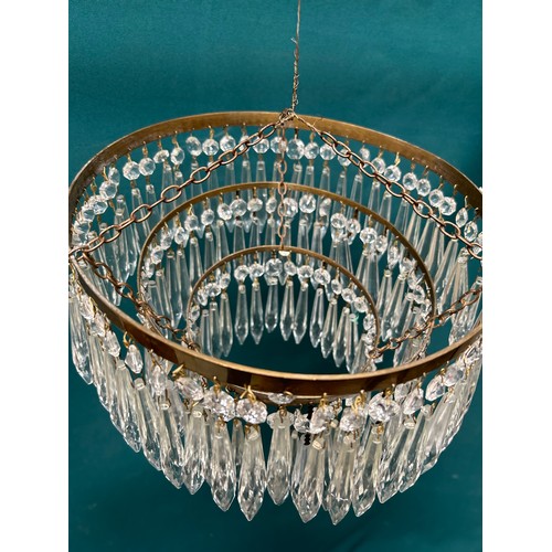 307 - Large vintage crystal waterfall drop  chandelier light fitting in three tiers with faceted crystal d... 