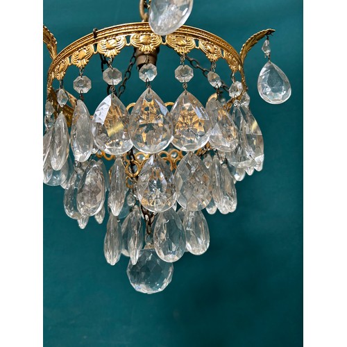 310 - A beautiful vintage antique style pear drop crystal light fitting, three tier waterfall design in a ... 