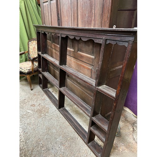 522 - A large 19th Century Oak wall shelf / plate rack - 187cm x 118cm