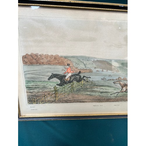 167A - Antique hand coloured hunting print 