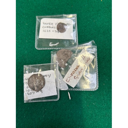 122 - Three early coins including Edward I Silver penny 1307 - 1309, London mint, 18mm dia, 1.38 grams, a ... 