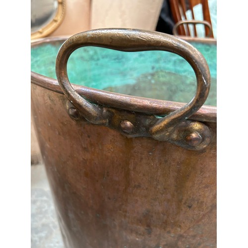 432 - Large Victorian Copper Water Butt - riveted joins and brass tap with porcelain handle. 27