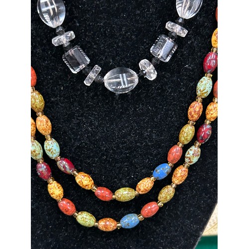 66A - Vintage costume jewellery to include Art Deco faceted clear glass necklace with black threads runnin... 