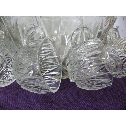 118 - LARGE GLASS PUNCH BOWL WITH 12 MATCHING CUPS PLUS LADEL