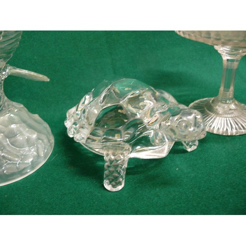 121 - LARGE GLASS TORTOISE AND A GLASS EAGLE WITH  FISH IN CLAWS PLUS A VICTORIAN GLASS BONBON DISH