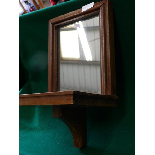 124 - VERY HEAVY WOODEN WALL SHELF AND MIRROR