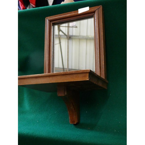 124 - VERY HEAVY WOODEN WALL SHELF AND MIRROR