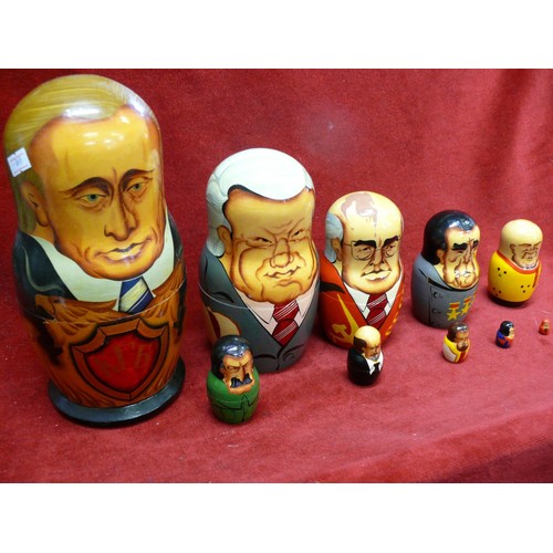 60 - RUSSIAN LEADER NESTLING DOLLS, HAND PAINTED SET OF 10