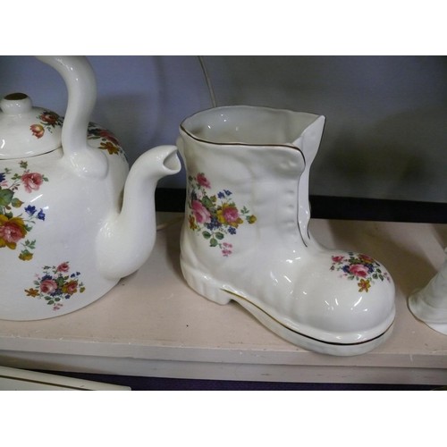 63 - MARYLEIGH POTTERY, STAFFORDSHIRE - LARGE BOOT PLANTER AND A LARGE KETTLE