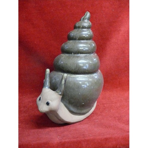 64 - STUDIO POTTERY LARGE SNAIL WITH BROWN GLAZED SHELL