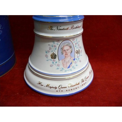 65 - WADE COMMEMORATIVE PORCELAIN BELL  DECANTER ' THE NINTIETH BIRTHDAY OF THE QUEEN MOTHER' WITH SEALED... 