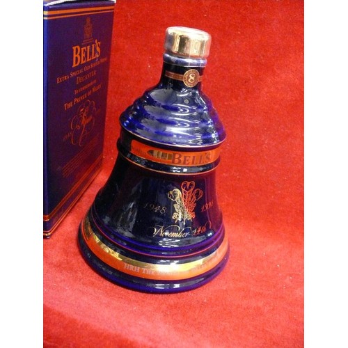 67 - WADE COMMEMORATIVE PORCELAIN BELL  DECANTER ' THE PRINCE OF WALES 50TH BIRTHDAY' SEALED WITH BOX