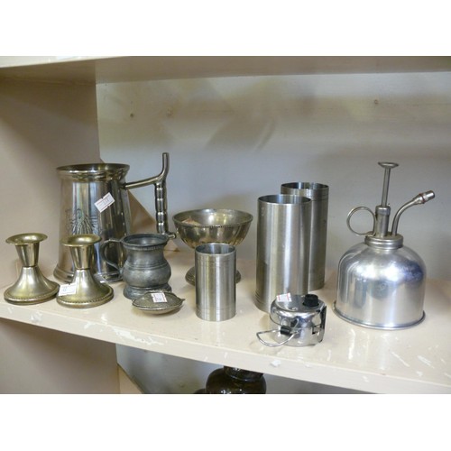 68 - SILVER METAL WARES - THE ICONIC 'BULLSEYE ' TANKARD, STAINLESS STEEL PUB MEASURES,  PLANT MISTER, CA... 