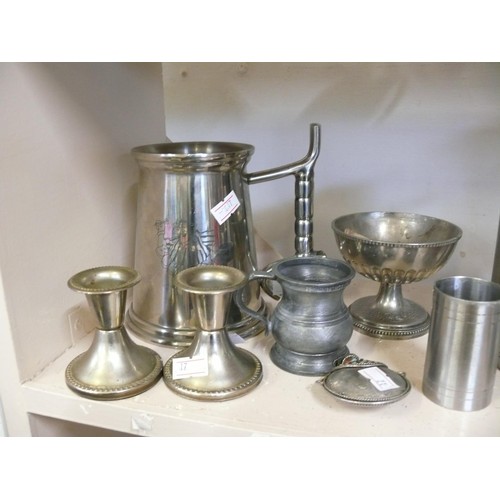 68 - SILVER METAL WARES - THE ICONIC 'BULLSEYE ' TANKARD, STAINLESS STEEL PUB MEASURES,  PLANT MISTER, CA... 