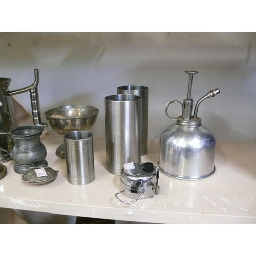 68 - SILVER METAL WARES - THE ICONIC 'BULLSEYE ' TANKARD, STAINLESS STEEL PUB MEASURES,  PLANT MISTER, CA... 