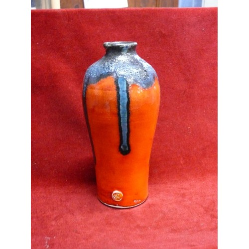 74 - HANDMADE  RETRO LAVA GLAZE VASE IN ORANGE BY PARK CERAMICS