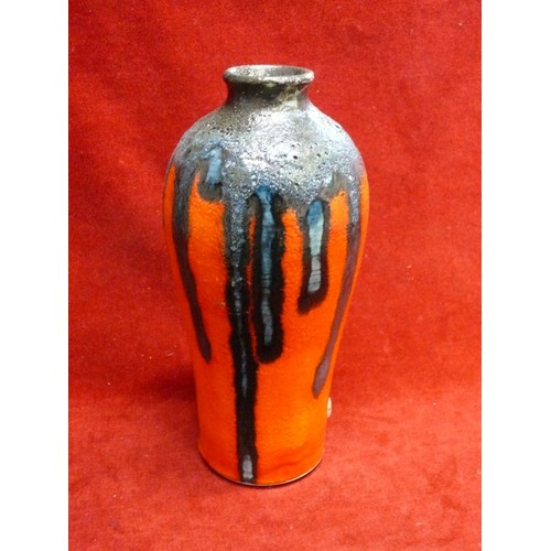 74 - HANDMADE  RETRO LAVA GLAZE VASE IN ORANGE BY PARK CERAMICS