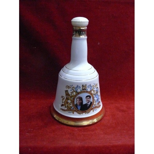 93 - WADE COMMEMORATIVE PORCELAIN BELL  DECANTER ' THE MARRIAGE OF ANDREW AND SARA,  SEALED'