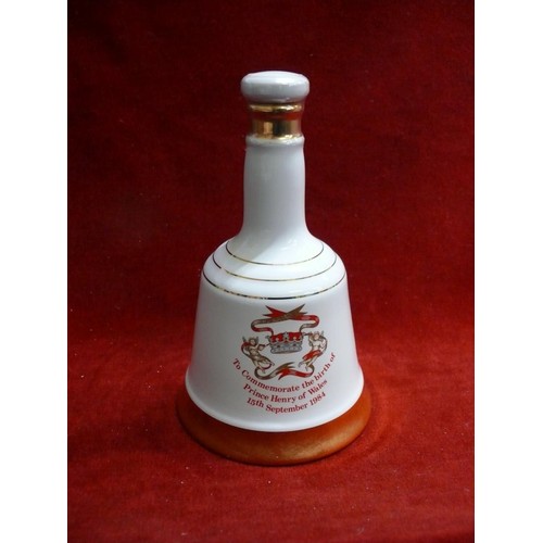 94 - WADE COMMEMORATIVE PORCELAIN BELL  DECANTER ' THE BIRTH OF PRINCE HENRY OF WALES, 15TH SEPTEMBER 198... 