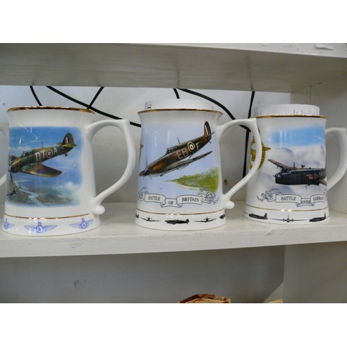 85 - 5 X  WWII COMMEMORATIVE TANKARDS, THE BATTLE OVER GERMANY 0199,  THE BATTLE OF BRITAIN,  HAWKER HURR... 