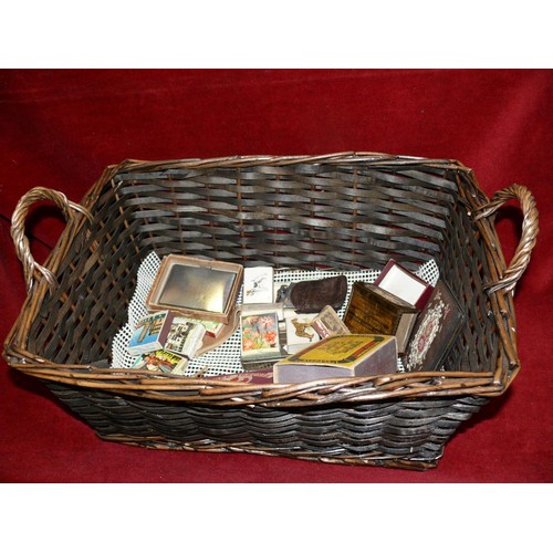 120 - BASKET OF SMOKING COLLECTABLES, MATCHBOXES, CIGARETTE CASSES  ETC