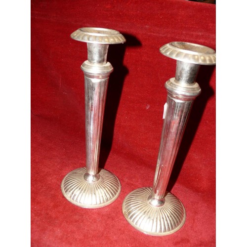 123 - PAIR OF TALL ART DECO STYLE METAL CANDLESTICKS