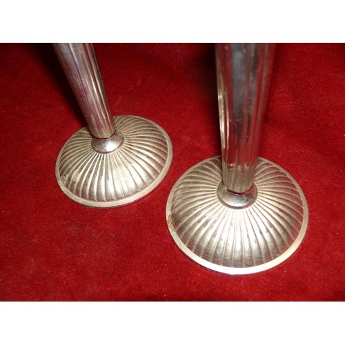 123 - PAIR OF TALL ART DECO STYLE METAL CANDLESTICKS