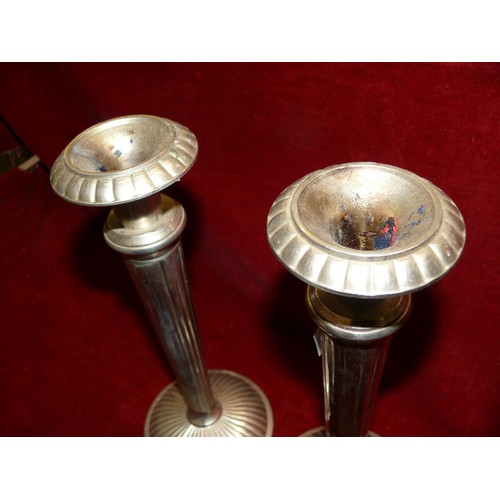 123 - PAIR OF TALL ART DECO STYLE METAL CANDLESTICKS