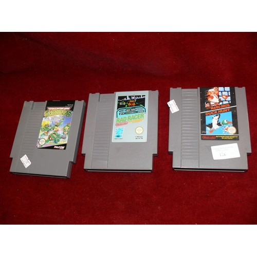 126 - 3 NINTENDO NES GAME CARTRIDGES SUPER MARIO DUCK HUNT, RAD RACER AND TEENAGE MUTANT HERO TURTLES