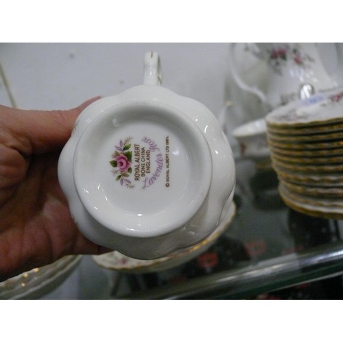 130 - LARGE ROYAL ALBERT LAVENDER ROSE COFFEE AND TEA SETS TO INCLUDE COFFEE AND TEAPOTS, MILK JUGS , SUGA... 