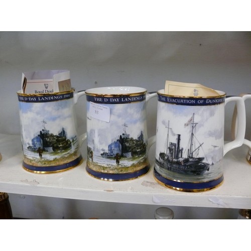 88 - ROYAL DOULTON TANKARDS X 3 - DUNKIRK WITH VERTS,  D DAY 1808  AND D-DAY LANDINGS 852 WITH CERT