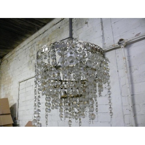 165 - A BEAUTIFUL 5 ARM CRYSTAL CHANDELIER PLUS A JEWELLED CRYSTAL WATERFALL CHANDELIER