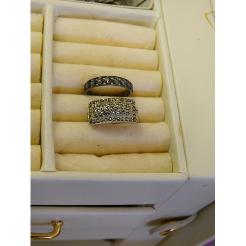 25 - A VINTAGE MARCASITE ETERNITY RING WITH HEART SHAPED DETAIL PLUS A FUTHER MARCASITE RING