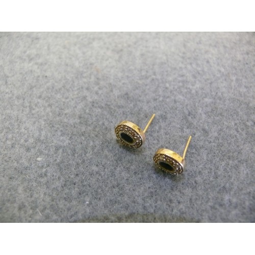 27 - A PAIR SAPPHIRE AND DIAMOND EARRINGS UNMARKED BUT PROBABLY GOLD