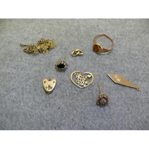 37 - SELECTION OF GOLD ITEMS MOSTLY HALLMARKED, SOME UNMARKED TO INCLUDE A FULLY HALLMARKED MINIATURE ST.... 