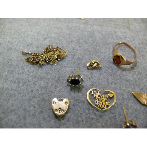 37 - SELECTION OF GOLD ITEMS MOSTLY HALLMARKED, SOME UNMARKED TO INCLUDE A FULLY HALLMARKED MINIATURE ST.... 