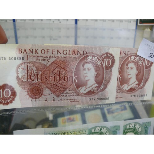 50 - 2 X 10 SHILLING BANK NOTES AND 5 X £1 BANK NOTES ALL CONSECUTIVE NUMBERS