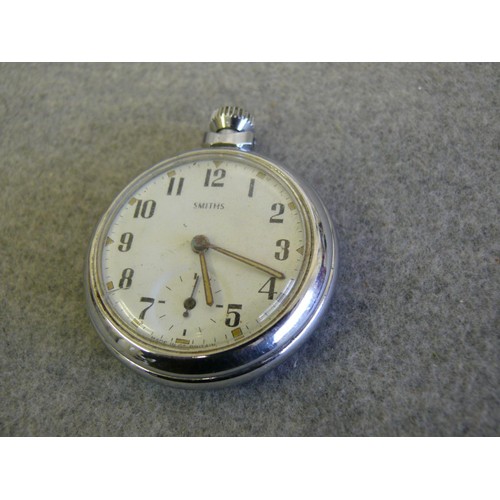 42 - A VINTAGE SMITHS POCKET WATCH WITH CHROME CASE