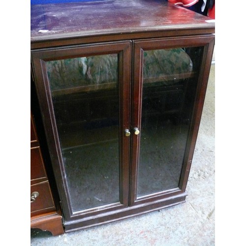 397 - DARK WOOD 2 DOOR HI-FI CABINET WITH LIFT UP TOP