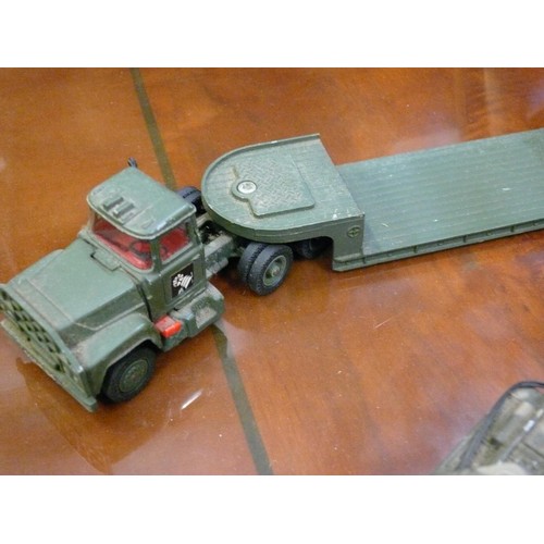 393 - 9 VINTAGE MILITARY DIE CAST VEHICLES BY CORGI MAJOR AND DINKY TO INCLUDE TANK, CANNONS