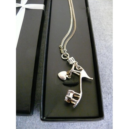 34 - SILVER 925 CHAIN WITH SILVER 925 LARGE SHOE PENDANT WITH 2 DECORATIVE CRYSTAL STONES