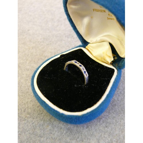 33 - 375 WHITE GOLD MARKED S&W HALF ETERNITY RING WITH SAPPHIRES AND DIAMONDS