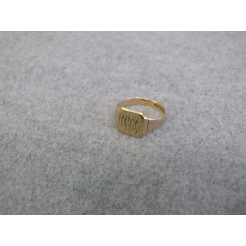 8 - 9CT GOLD SIGNET RING, MAKERS HG&S, SIZE , 4g